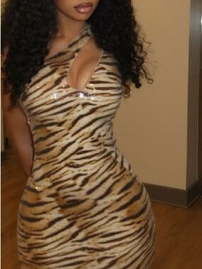 Fashion Nova Tigress Sequin Maxi Dress Brown Combo • Sold Out • Size M